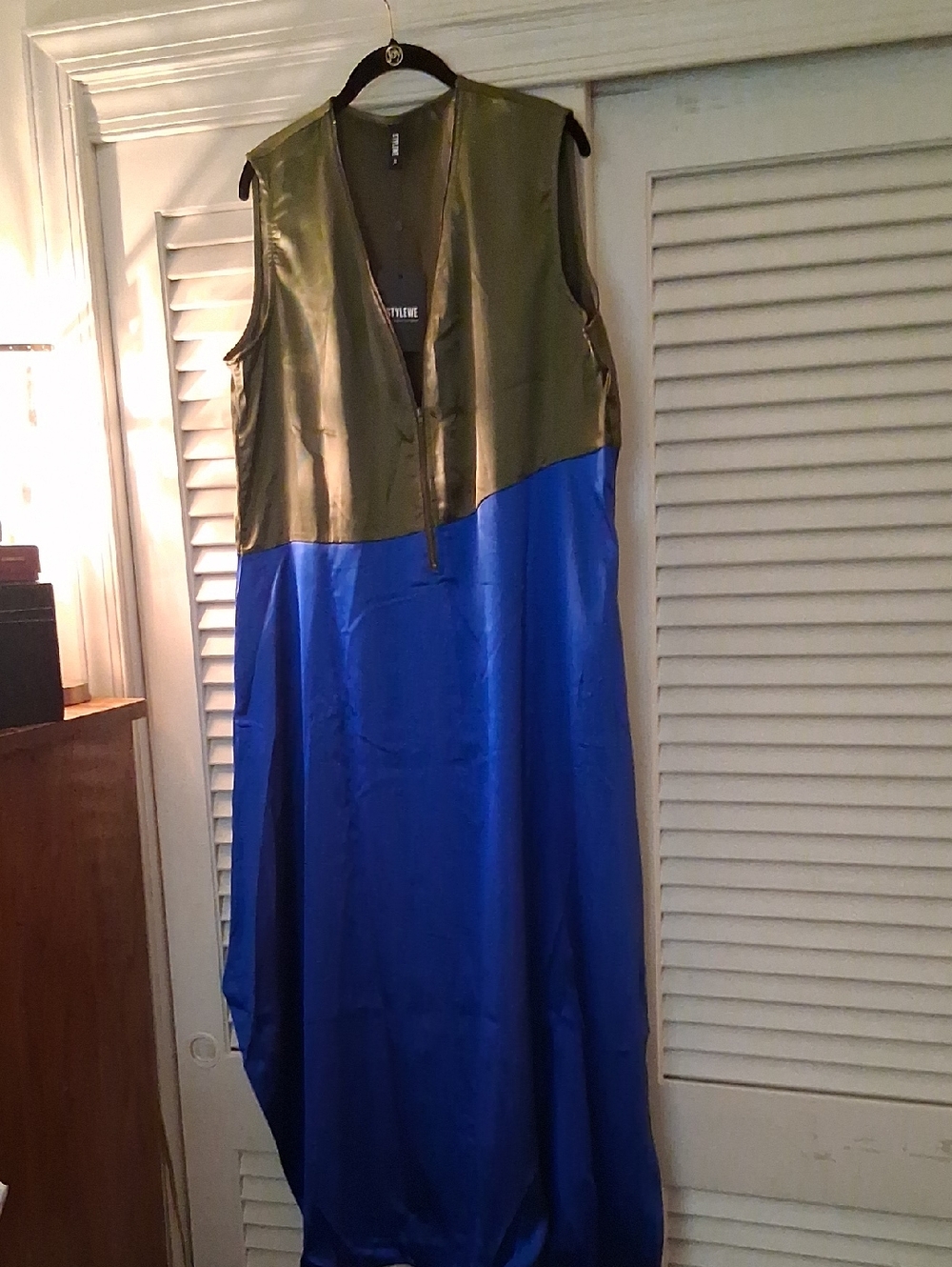 NWT - Stylewe Harem Dress Olive & Royal Blue Sleeveless Colorblock Maxi Dress